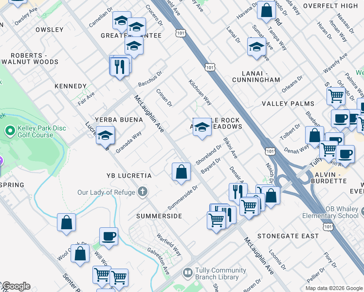 map of restaurants, bars, coffee shops, grocery stores, and more near 1161 Dudash Court in San Jose