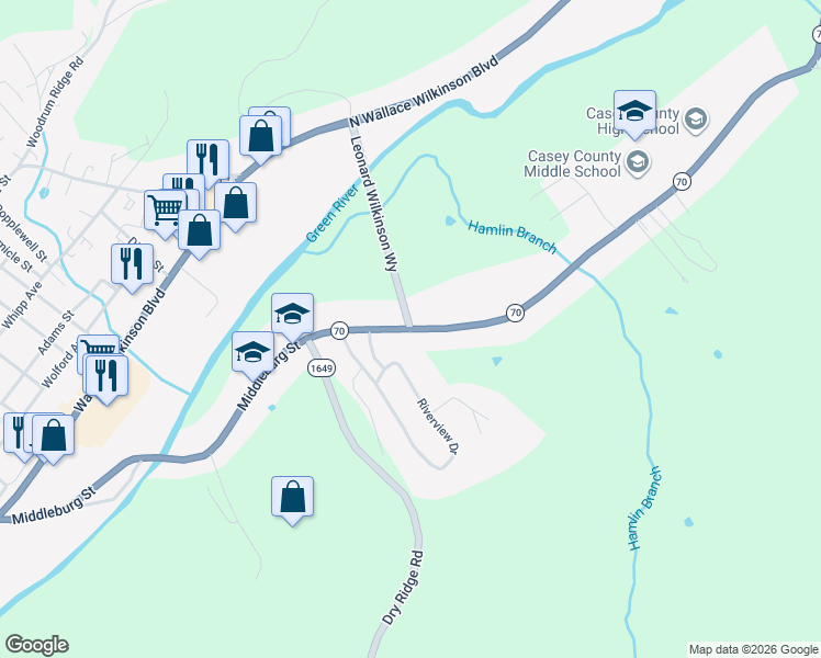 map of restaurants, bars, coffee shops, grocery stores, and more near East State Highway 70 in Liberty