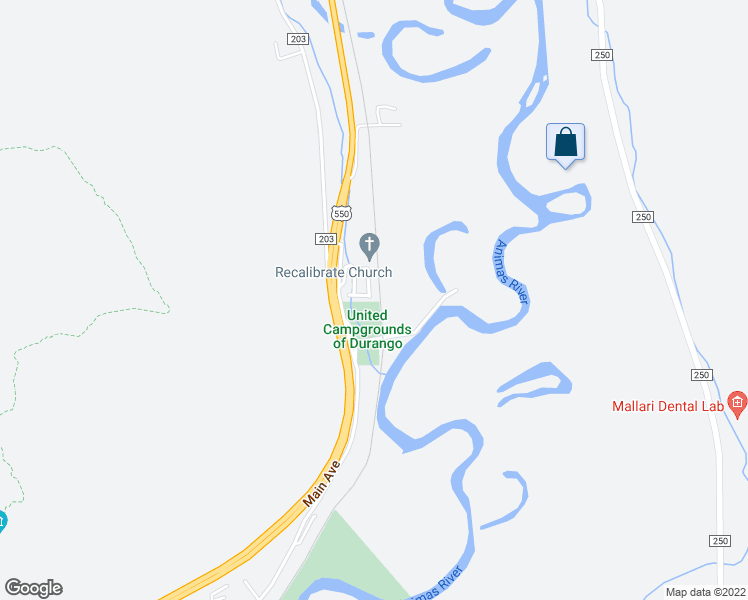 map of restaurants, bars, coffee shops, grocery stores, and more near 1422 Animas View Drive in Durango