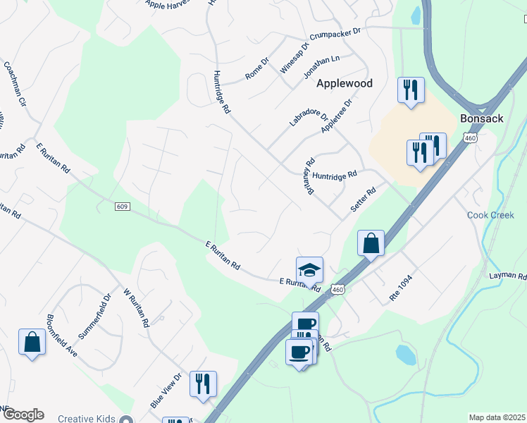 map of restaurants, bars, coffee shops, grocery stores, and more near 5255 Dresden Circle in Roanoke