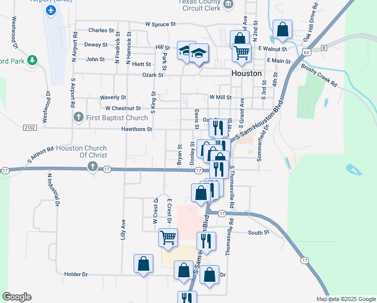 map of restaurants, bars, coffee shops, grocery stores, and more near 807 Dooley Street in Houston