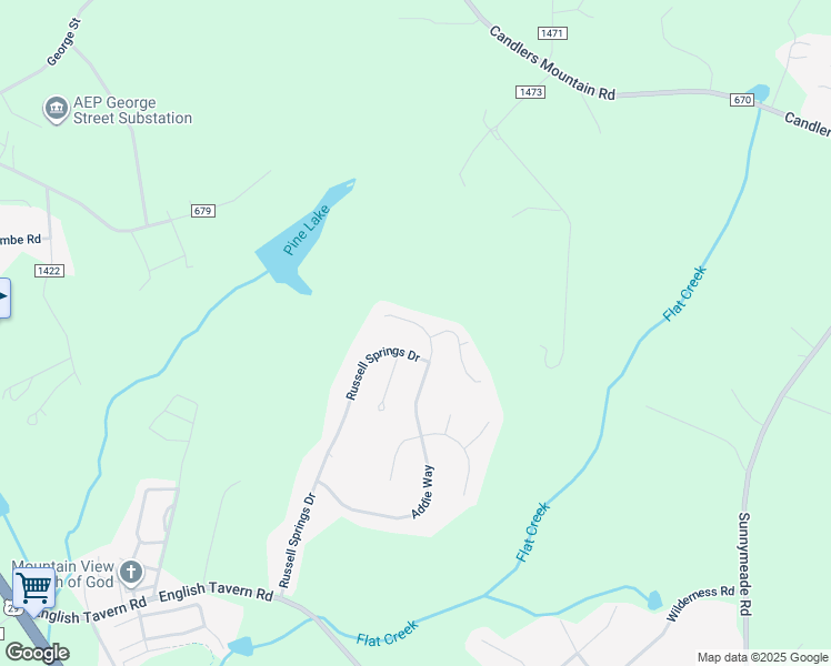 map of restaurants, bars, coffee shops, grocery stores, and more near 580 Addie Way in Lynchburg