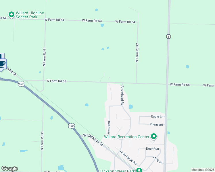map of restaurants, bars, coffee shops, grocery stores, and more near 7642 West Farm Road 68 in Willard