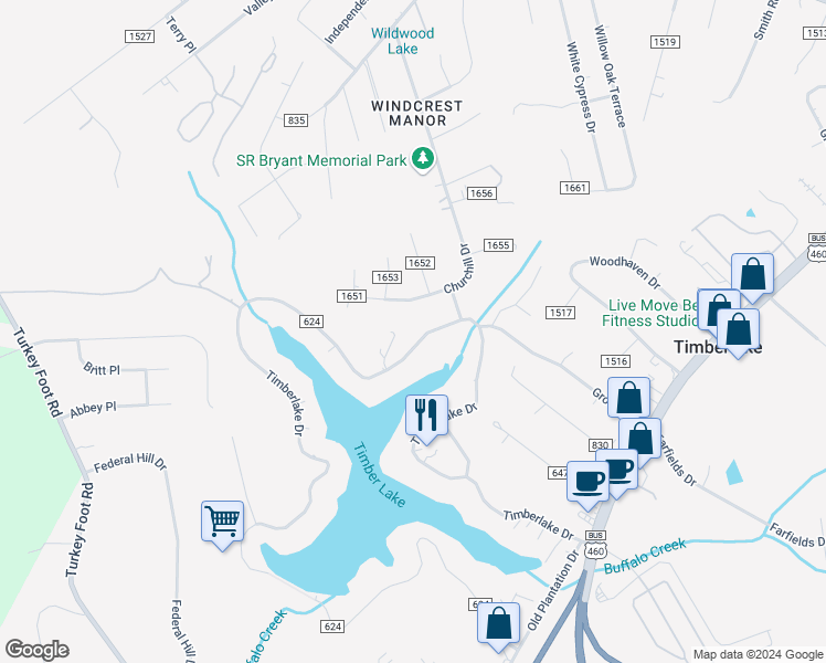 map of restaurants, bars, coffee shops, grocery stores, and more near 959 Timberlake Drive in Lynchburg