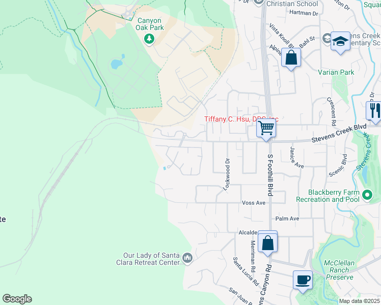 map of restaurants, bars, coffee shops, grocery stores, and more near 10106 Lamplighter Square in Cupertino