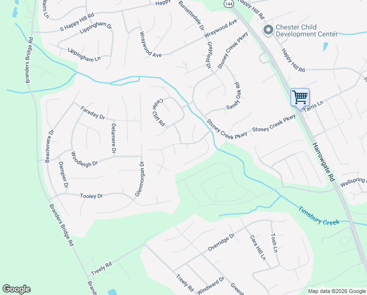 map of restaurants, bars, coffee shops, grocery stores, and more near 14000 Twin Cedars Terrace in Chester