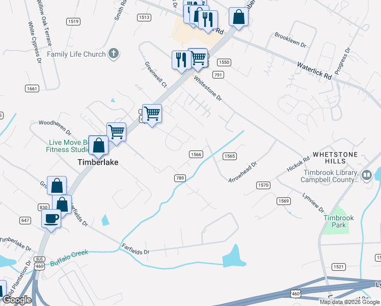 map of restaurants, bars, coffee shops, grocery stores, and more near 67 Belmont Place in Lynchburg