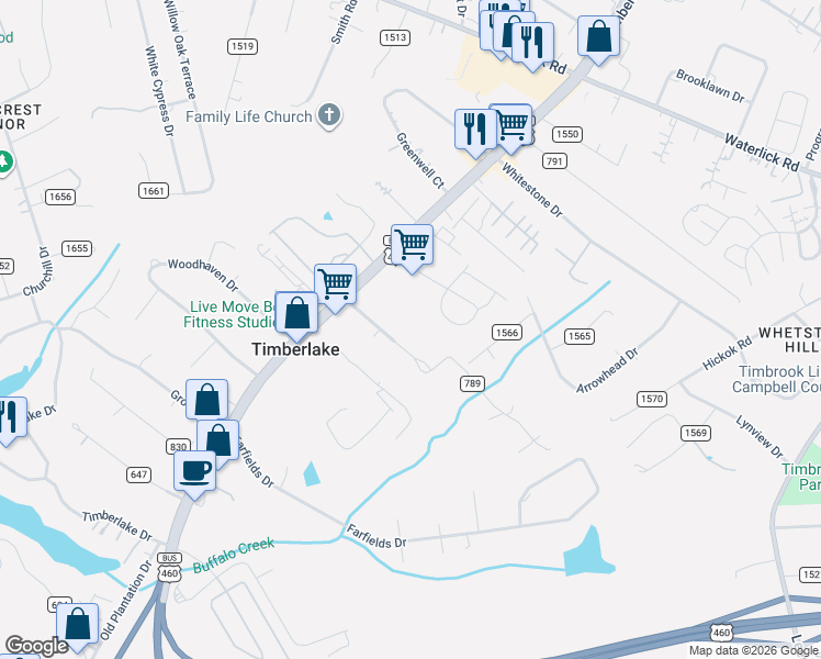 map of restaurants, bars, coffee shops, grocery stores, and more near 174 Lake Court Avenue in Lynchburg