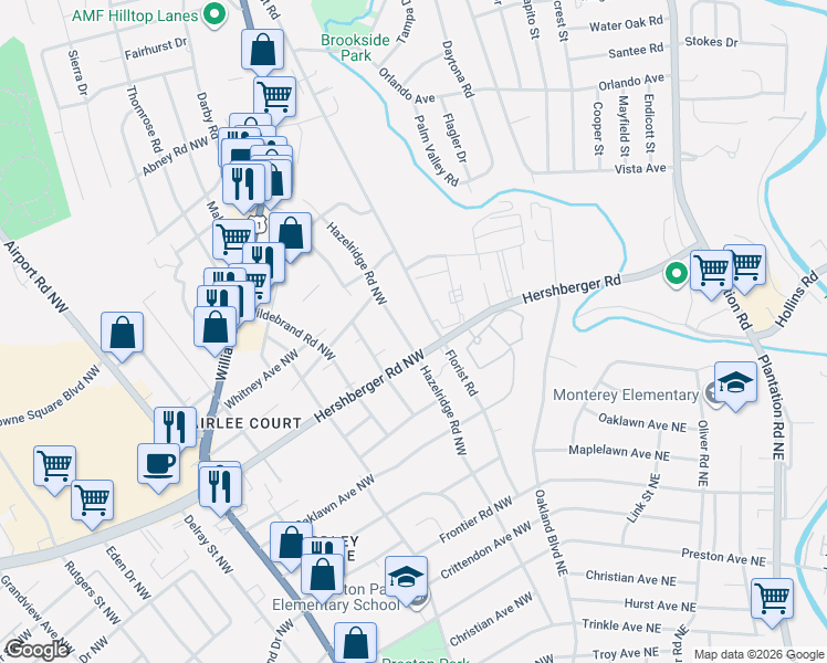 map of restaurants, bars, coffee shops, grocery stores, and more near 4920 Florist Road in Roanoke