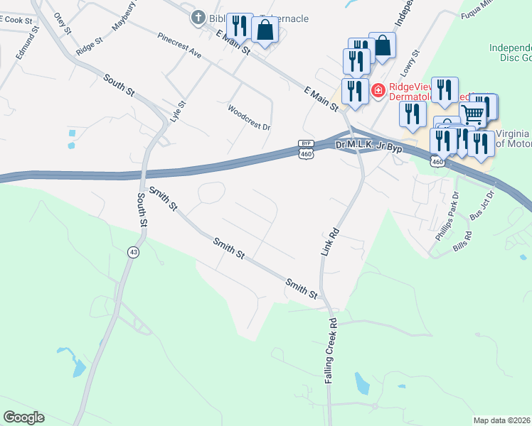 map of restaurants, bars, coffee shops, grocery stores, and more near 1096 Meadowbrook Drive in Bedford