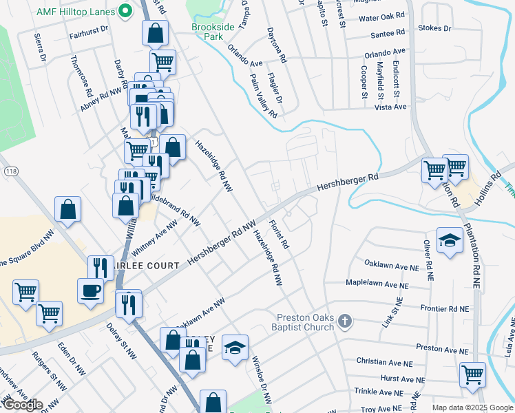 map of restaurants, bars, coffee shops, grocery stores, and more near 4920 Florist Road in Roanoke