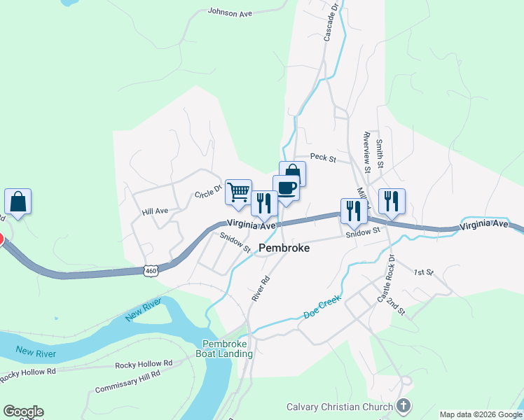 map of restaurants, bars, coffee shops, grocery stores, and more near 299 Hilton Street in Pembroke