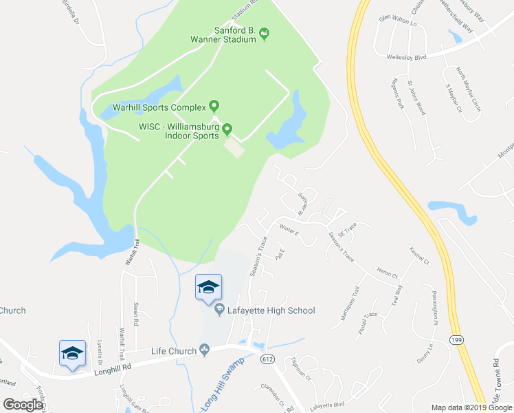 map of restaurants, bars, coffee shops, grocery stores, and more near 517 Spring Trce in Williamsburg