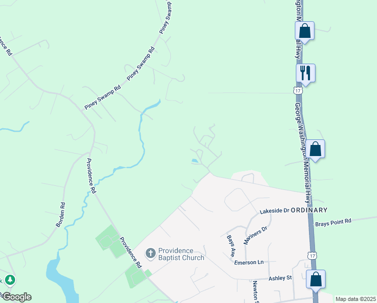 map of restaurants, bars, coffee shops, grocery stores, and more near 4014 Funny Farm Road in Gloucester County
