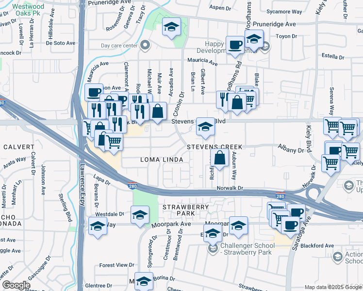 map of restaurants, bars, coffee shops, grocery stores, and more near 4815 Capistrano Avenue in San Jose