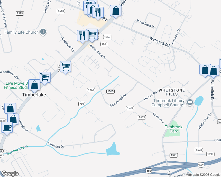 map of restaurants, bars, coffee shops, grocery stores, and more near 88 Dogwood Place in Lynchburg