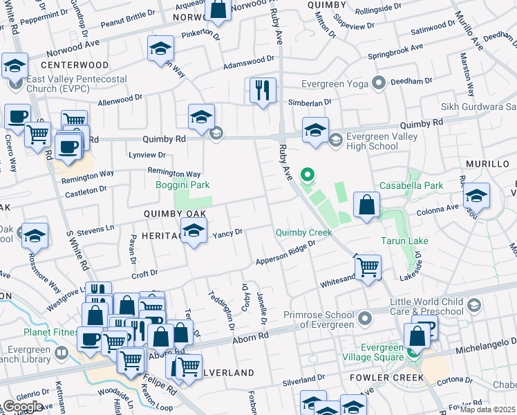 map of restaurants, bars, coffee shops, grocery stores, and more near 3122 Stevens Court in San Jose