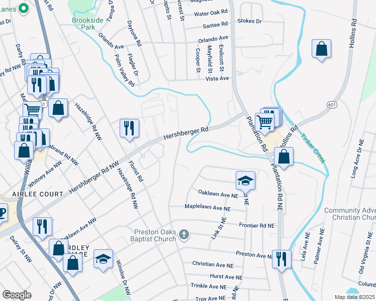 map of restaurants, bars, coffee shops, grocery stores, and more near 117 John Richardson Road in Hollins