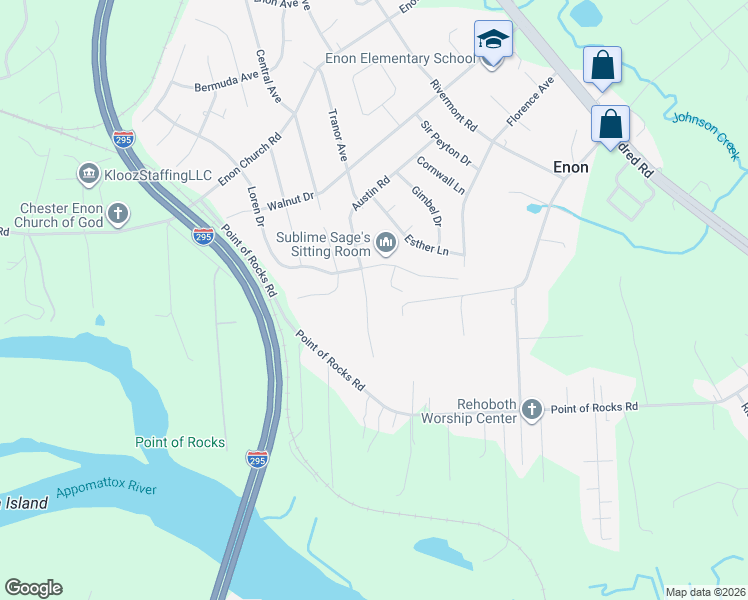 map of restaurants, bars, coffee shops, grocery stores, and more near 1301 Austin Road in Chester