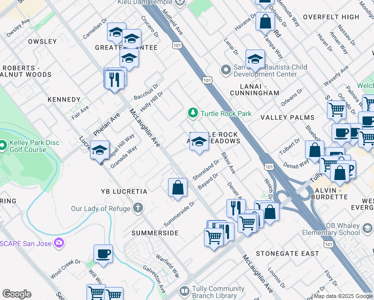 map of restaurants, bars, coffee shops, grocery stores, and more near 1240 Taper Lane in San Jose