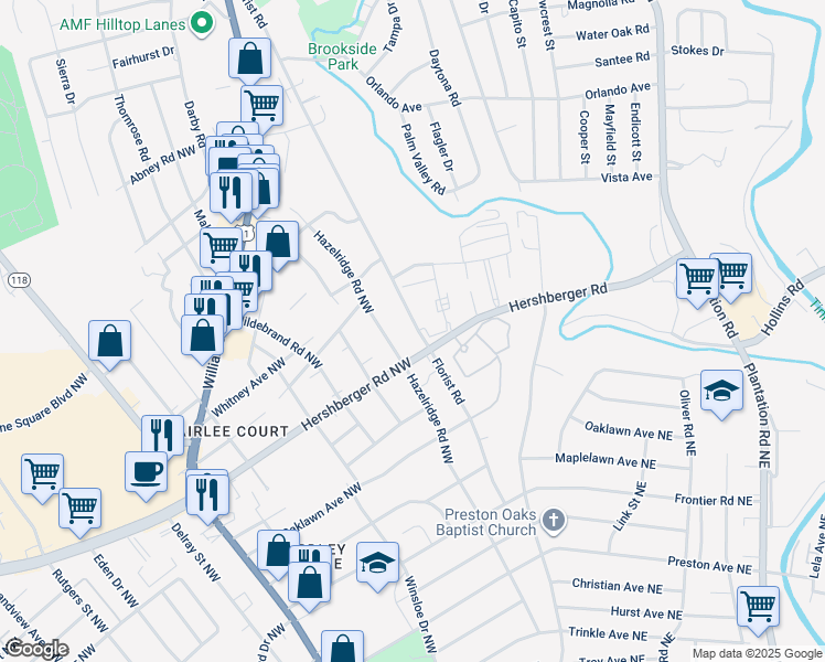 map of restaurants, bars, coffee shops, grocery stores, and more near 4920 Florist Road in Roanoke