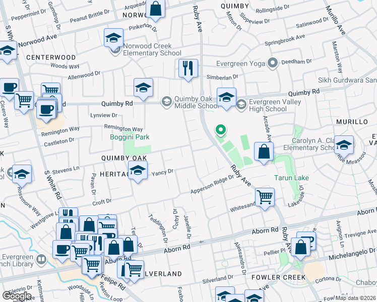 map of restaurants, bars, coffee shops, grocery stores, and more near 3122 Stevens Court in San Jose
