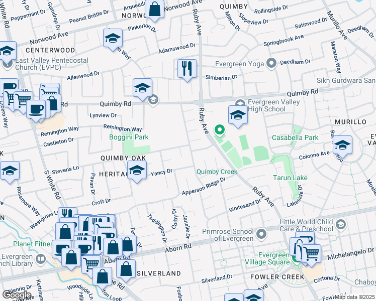 map of restaurants, bars, coffee shops, grocery stores, and more near 3122 Stevens Court in San Jose