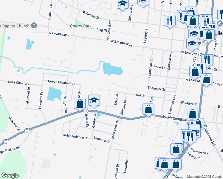 map of restaurants, bars, coffee shops, grocery stores, and more near 663 Oak Street in Madisonville