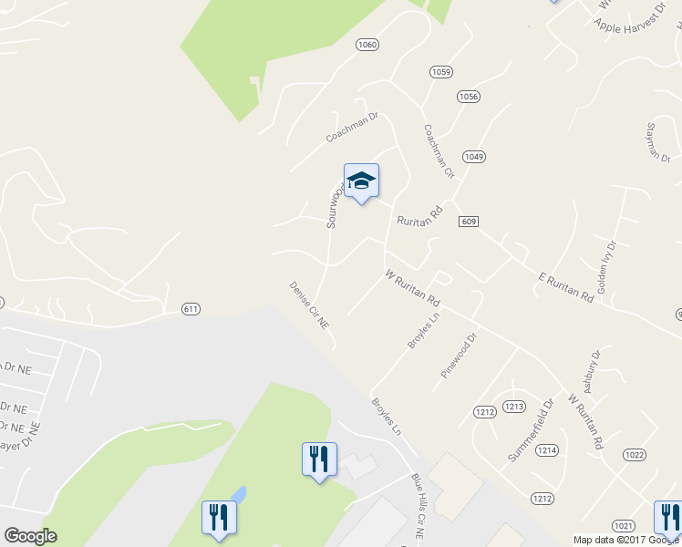 map of restaurants, bars, coffee shops, grocery stores, and more near 2060 Wesvan Drive Northeast in Roanoke