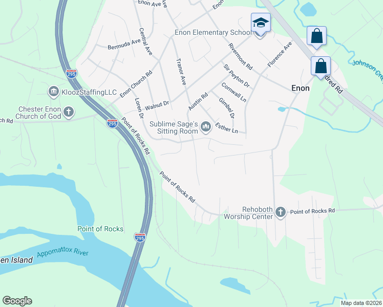 map of restaurants, bars, coffee shops, grocery stores, and more near 1301 Austin Road in Chester