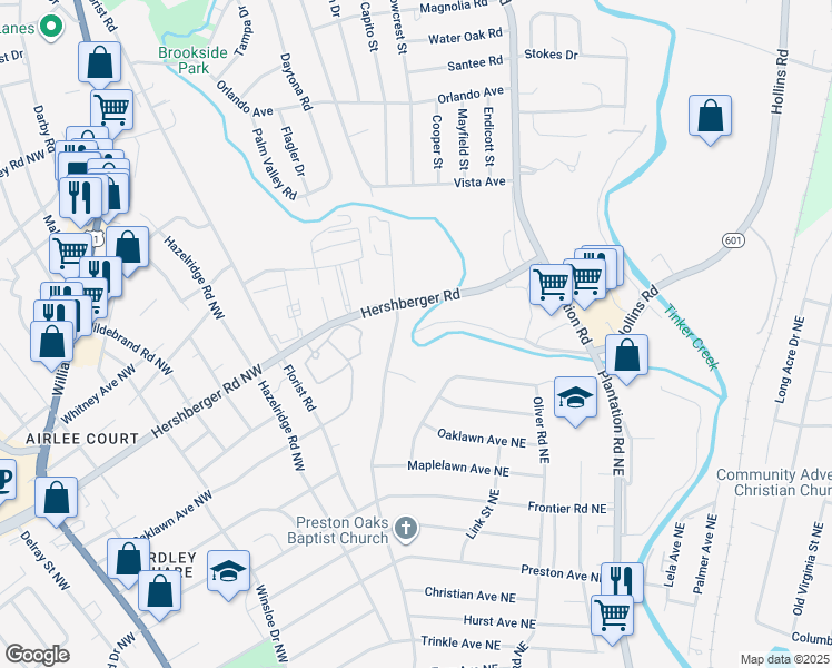 map of restaurants, bars, coffee shops, grocery stores, and more near 117 John Richardson Road in Hollins