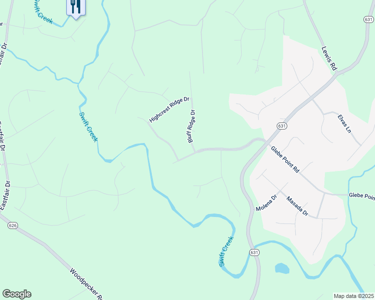 map of restaurants, bars, coffee shops, grocery stores, and more near 7000 Amstel Bluff Way in Chesterfield