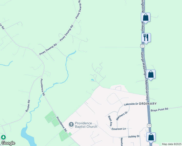 map of restaurants, bars, coffee shops, grocery stores, and more near 4014 Funny Farm Road in Gloucester County