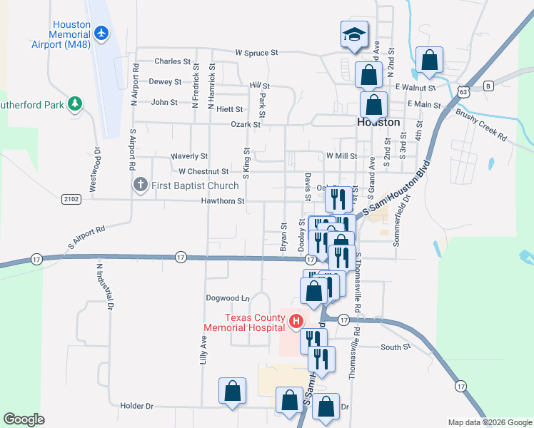 map of restaurants, bars, coffee shops, grocery stores, and more near 737 Bryan Street in Houston