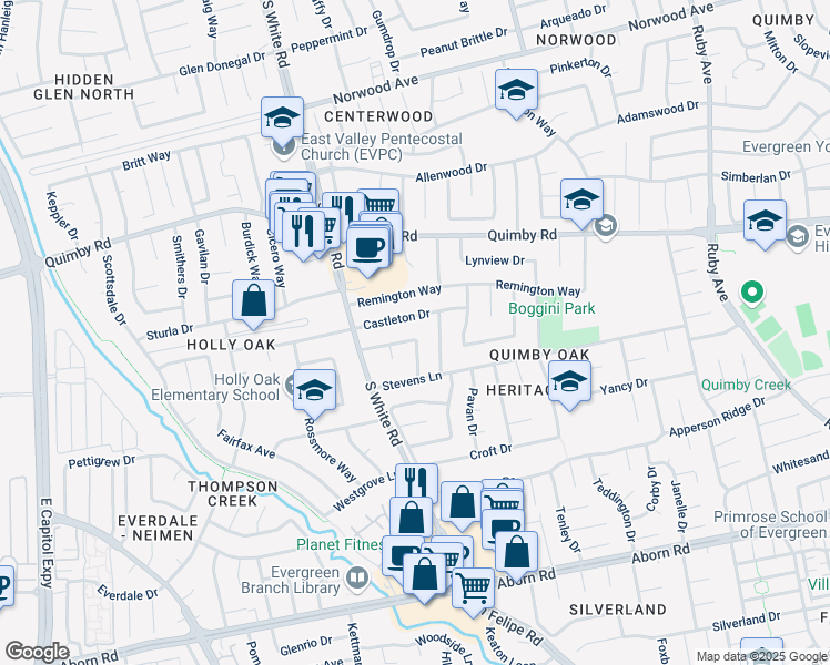 map of restaurants, bars, coffee shops, grocery stores, and more near 2936 Stutz Way in San Jose