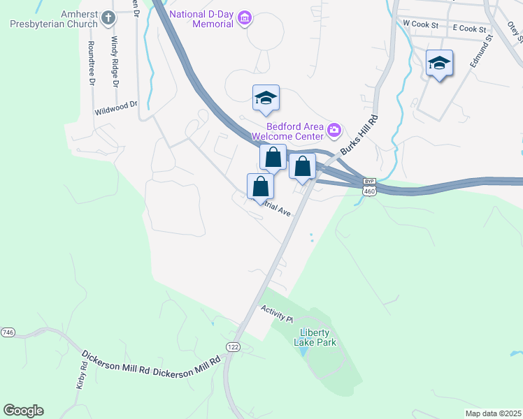 map of restaurants, bars, coffee shops, grocery stores, and more near 703 Industrial Avenue in Bedford