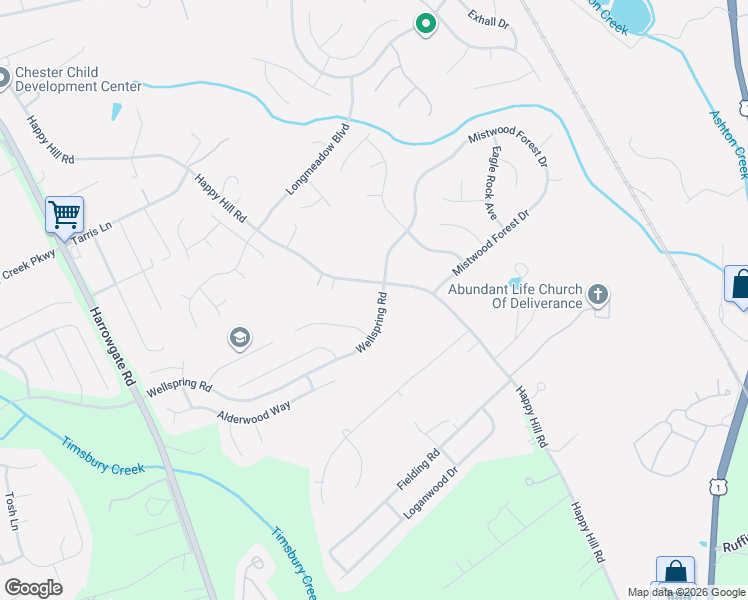 map of restaurants, bars, coffee shops, grocery stores, and more near 14442 Happy Hill Road in Chester