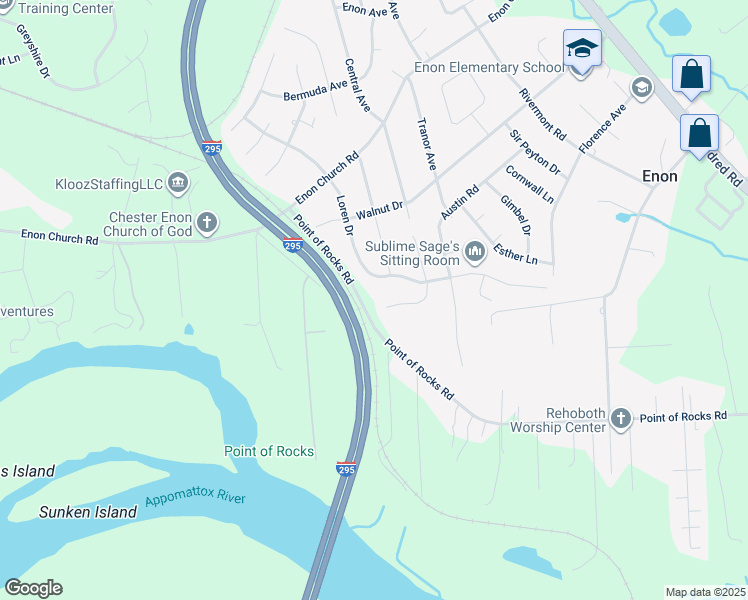 map of restaurants, bars, coffee shops, grocery stores, and more near 14936 Blue Rock Drive in Chester