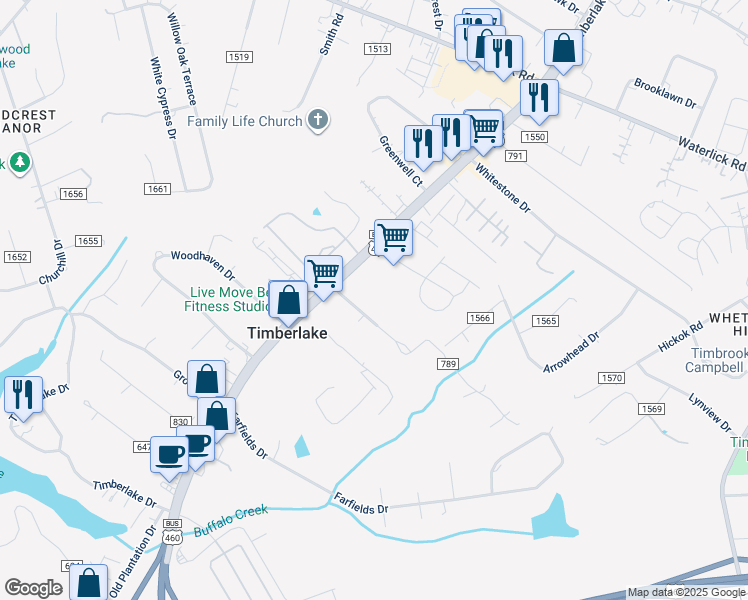 map of restaurants, bars, coffee shops, grocery stores, and more near 100 Lake Court Avenue in Lynchburg