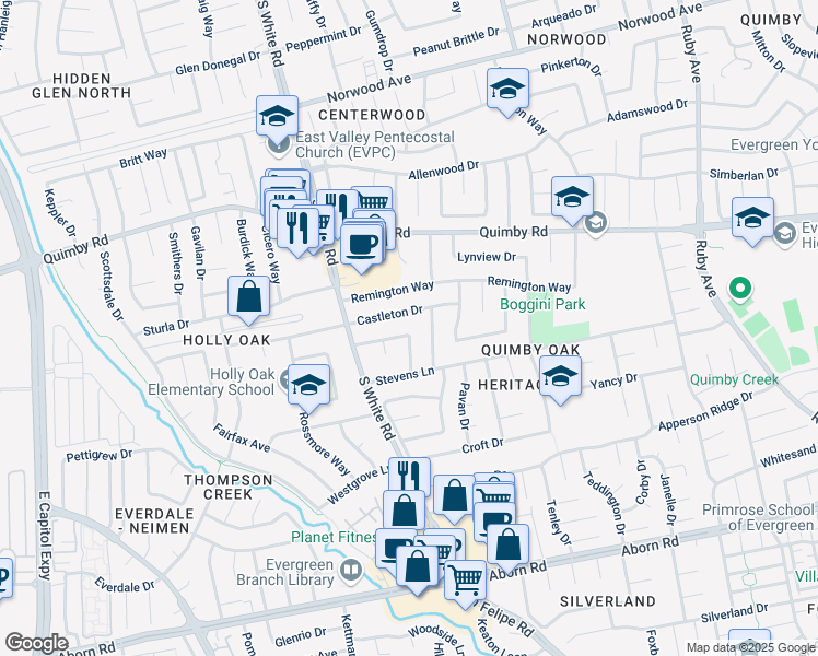 map of restaurants, bars, coffee shops, grocery stores, and more near 2936 Stutz Way in San Jose
