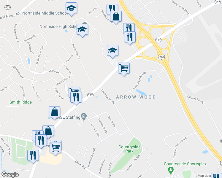 map of restaurants, bars, coffee shops, grocery stores, and more near 3531 Peters Creek Road Northwest in Roanoke