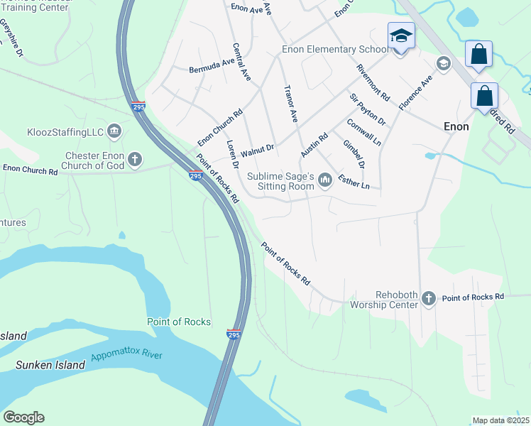 map of restaurants, bars, coffee shops, grocery stores, and more near 14928 Blue Rock Drive in Chester