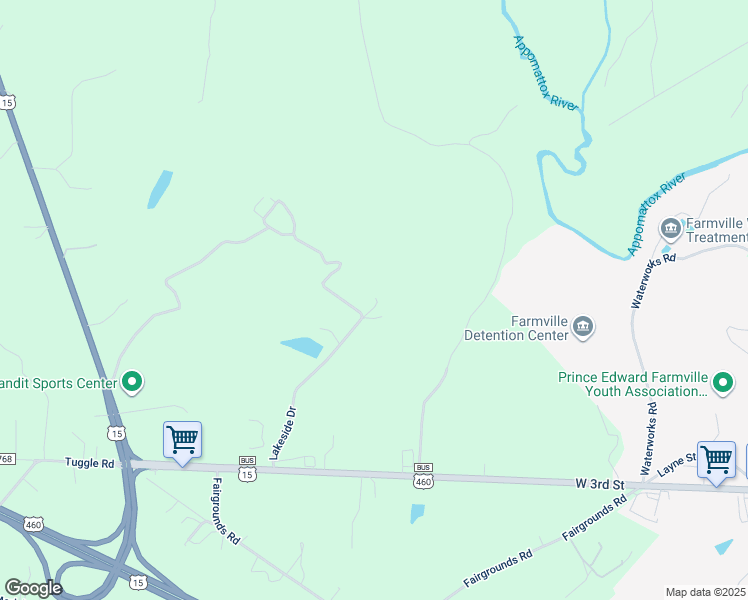 map of restaurants, bars, coffee shops, grocery stores, and more near 440 Lakeside Drive in Farmville