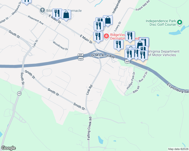map of restaurants, bars, coffee shops, grocery stores, and more near 1519 Link Road in Bedford
