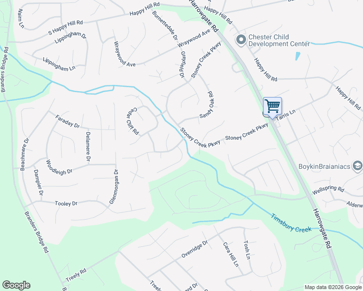 map of restaurants, bars, coffee shops, grocery stores, and more near 4900 Stoney Creek Parkway in Chester