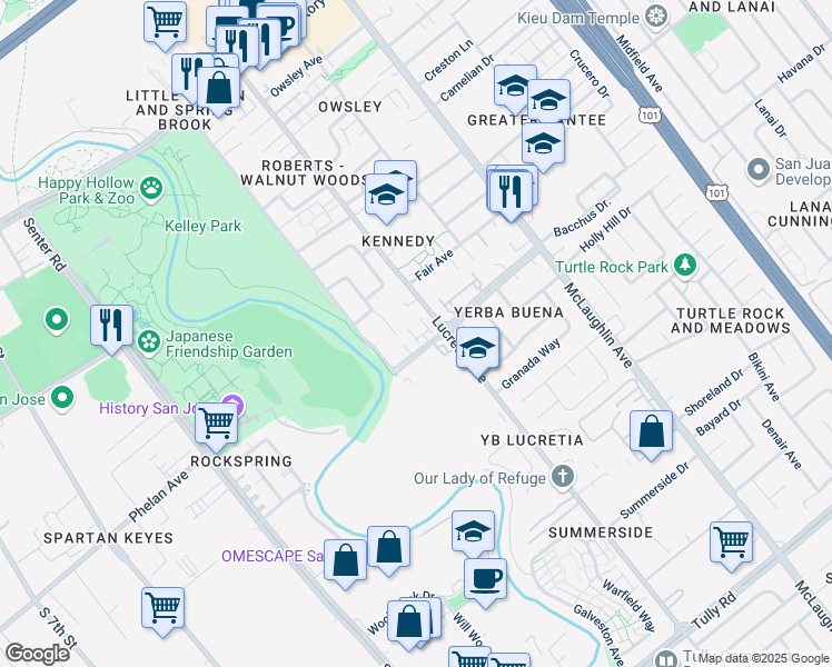 map of restaurants, bars, coffee shops, grocery stores, and more near 1789 Infinity Way in San Jose