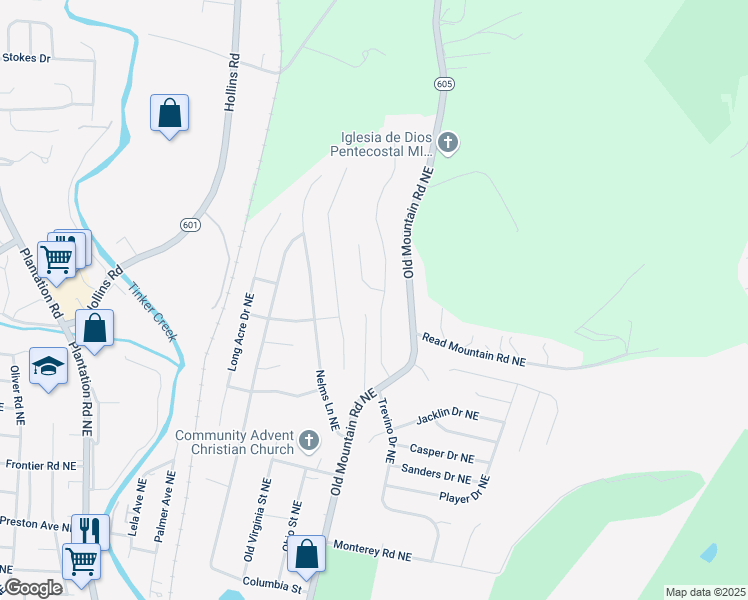 map of restaurants, bars, coffee shops, grocery stores, and more near 4652 Trevino Circle Northeast in Roanoke