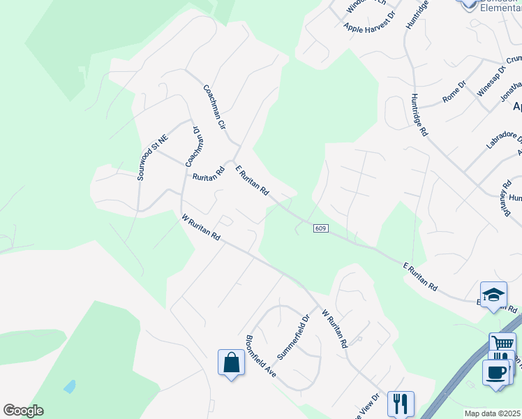 map of restaurants, bars, coffee shops, grocery stores, and more near 2305 East Ruritan Road in Roanoke