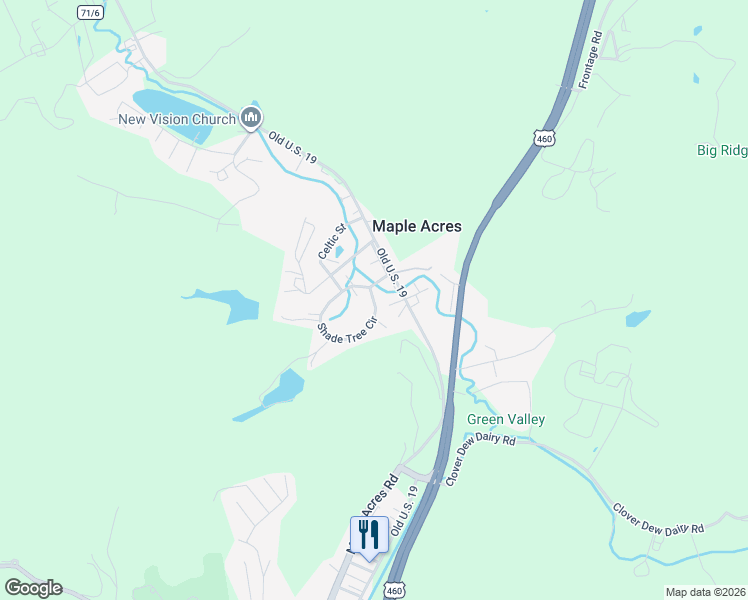 map of restaurants, bars, coffee shops, grocery stores, and more near Shade Tree Circle in Mercer County