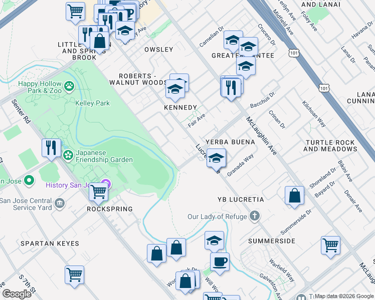 map of restaurants, bars, coffee shops, grocery stores, and more near 907 Phelan Avenue in San Jose